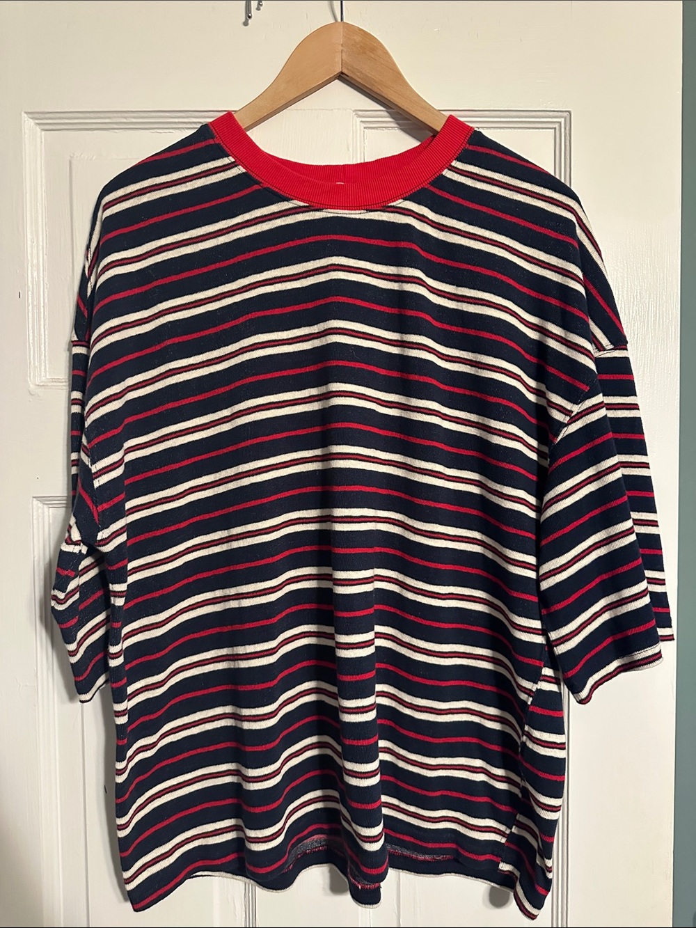 entro Women’s Striped Crewneck Tee in Navy, Red & Cream